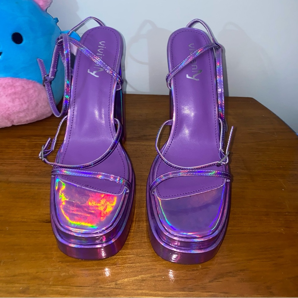 Purple Holographic Vivianly Platform Heels - Picture 3 of 9